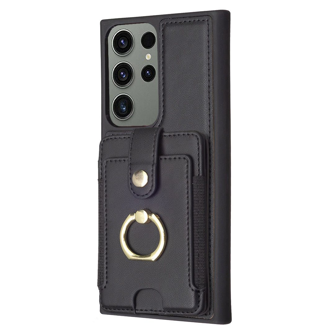 BF27 Kickstand Back Cover for Samsung Galaxy S23 Ultra PU Leather Coated TPU Card Holder Phone Case BF27 Kickstand Back Cover for Samsung Galaxy S23 Ultra PU Leather Coated TPU Card Holder Phone Case